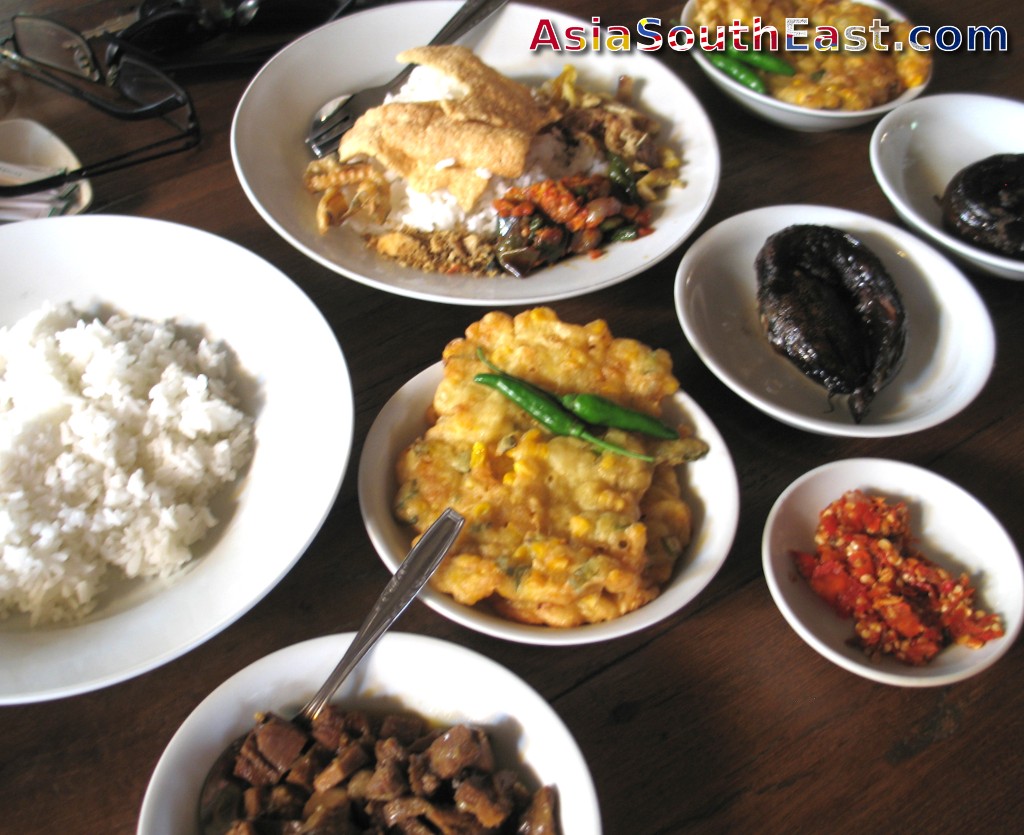 A selection of classic Javanese food at Bu Agung, Yogyakarta, Java, Indonesia